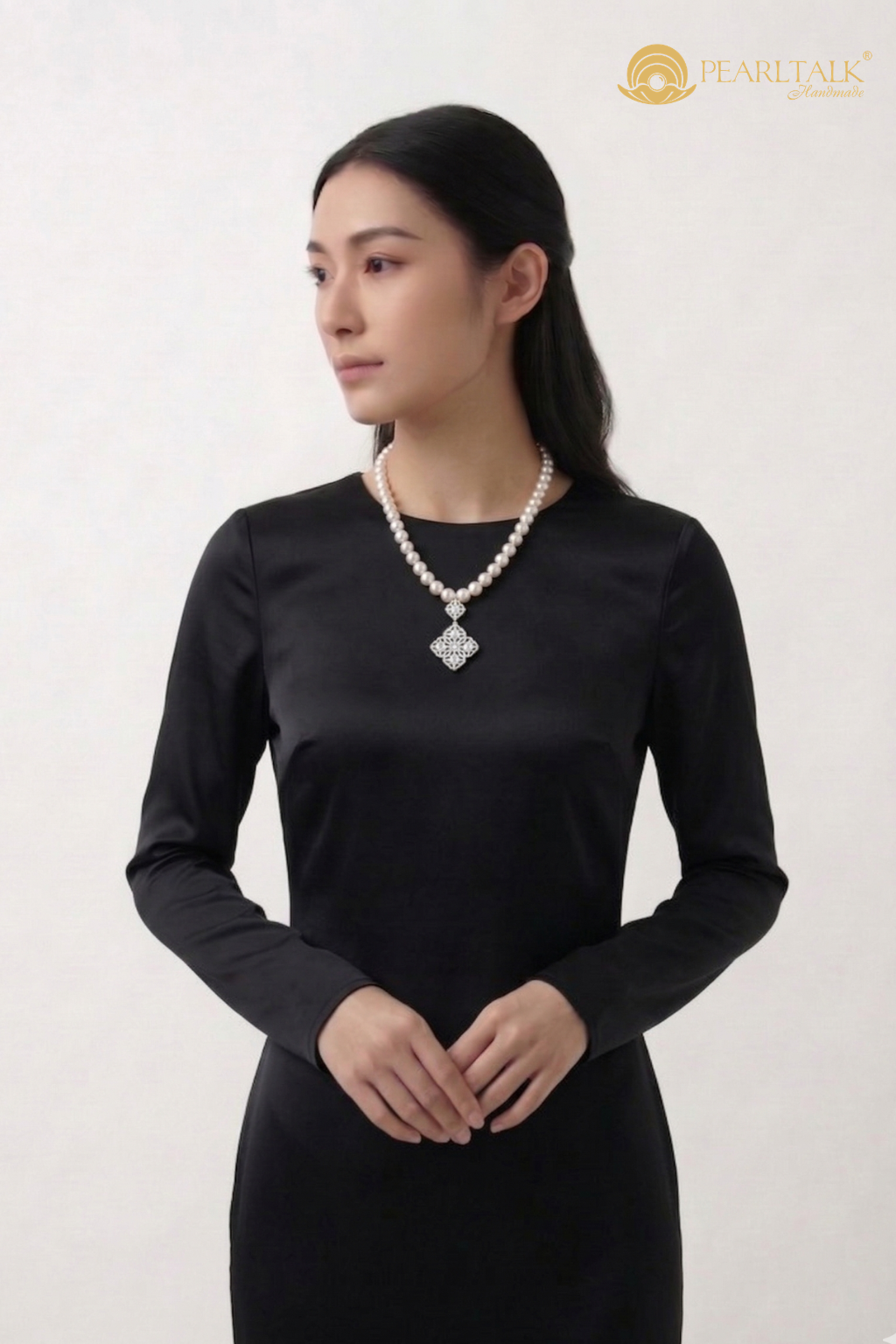 CHUỖI NGỌC TRAI 12MM MẶT ĐÁ